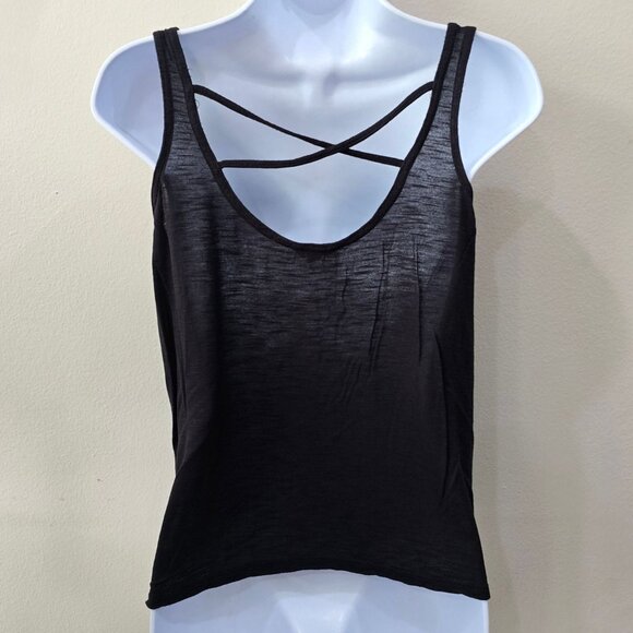 Aeropostale ✦ Black Embroidered Tank Top M ✦ Crisscross Back Sleeveless Casual - Picture 5 of 9